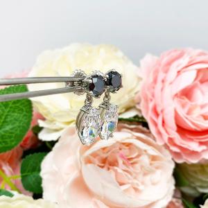 Black Cubic Zirconia Round Six Prong Marquise Drop Earrings