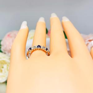 Lab Blue Sapphire CZ 3mm Round Five Stone Ring