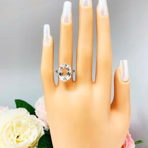 Natural White Topaz Oval Solitaire Ring - Sterling silver split shank statement setting