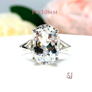 Natural White Topaz Oval Solitaire Ring - Sterling silver split shank statement setting