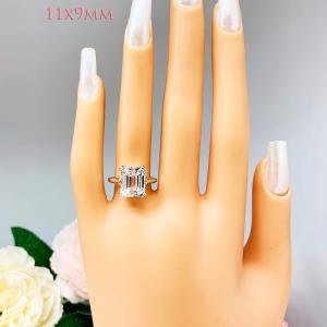 Lab White Sapphire Emerald Cut Ring Double Prong