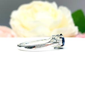 Lab Blue Sapphire & CZ Ring – 8mm Round, Sterling Silver