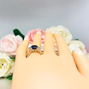 Lab Blue Sapphire & CZ Ring – 8mm Round, Sterling Silver
