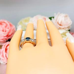 Round London Blue Moissanite 3 Stone Sterling Silver Ring Size 6 Authentic