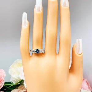 Round London Blue Moissanite 3 Stone Sterling Silver Ring Size 6 Authentic