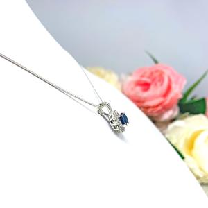 Round Lab Blue Sapphire CZ Halo Pendant - Sterling silver necklace - Three size options