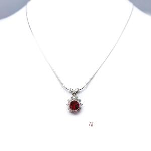 Lab Ruby CZ Halo Pendant -  Sterling silver necklace -  Three size options