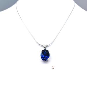 Oval Lab Blue Sapphire Pendant -  Sterling silver necklace - Six size options - September birthstone gift