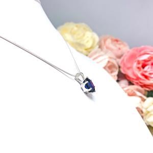 Oval Lab Blue Sapphire 6-Prong Pendant - Sterling silver necklace -  Three size options - September Birthstone