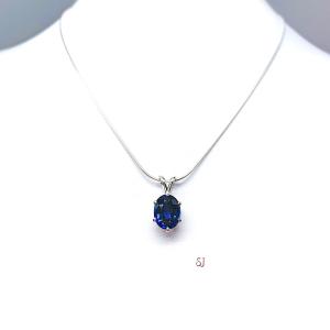 Oval Lab Blue Sapphire 6-Prong Pendant - Sterling silver necklace -  Three size options - September Birthstone