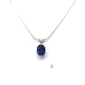 Oval Lab Blue Sapphire 6-Prong Pendant - Sterling silver necklace -  Three size options - September Birthstone