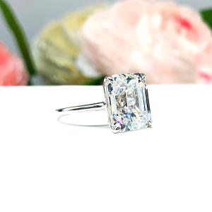 Elongated Asscher Near Colorless CZ Engagement Ring 12x10mm 5 Carats