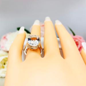 Natural White Topaz Oval Solitaire Ring - Sterling silver split shank statement setting