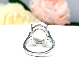Natural White Topaz Oval Solitaire Ring - Sterling silver split shank statement setting