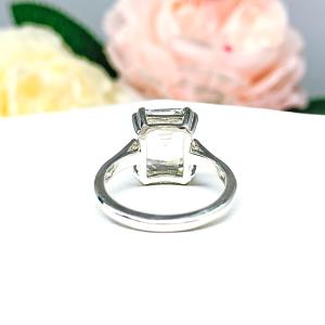 Lab White Sapphire Emerald Cut Ring Double Prong