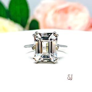 Lab White Sapphire Emerald Cut Ring Double Prong