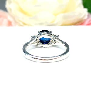 Lab Blue Sapphire & CZ Ring – 8mm Round, Sterling Silver