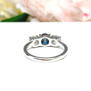 Round London Blue Moissanite 3 Stone Sterling Silver Ring Size 6 Authentic