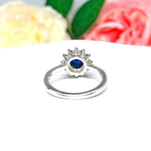 Round Lab Blue Sapphire CZ Halo Ring Sterling Silver