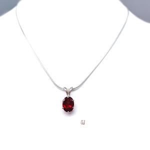 Lab Ruby Oval 6-Prong Pendant Sterling Silver Necklace - July Birthstone Gift