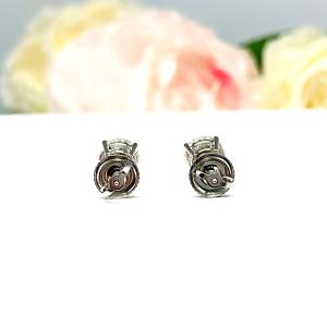 Round Portuguese Cut Moissanite Stud Earrings - 14k white gold screw back settings - Authentic stones 2 ct total