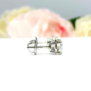 Round Portuguese Cut Moissanite Stud Earrings - 14k white gold screw back settings - Authentic stones 2 ct total