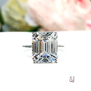 Elongated Asscher Near Colorless CZ Engagement Ring 12x10mm 5 Carats