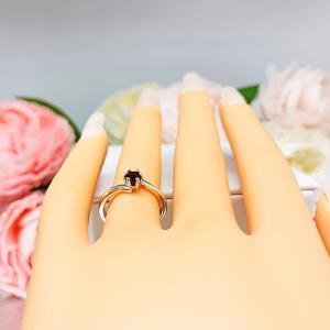 Round Natural Rhodolite Garnet Ring Size 5 -  4mm round gemstone - Sterling silver bypass setting -  January birthstone