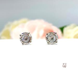 Round Portuguese Cut Moissanite Stud Earrings - 14k white gold screw back settings - Authentic stones 2 ct total