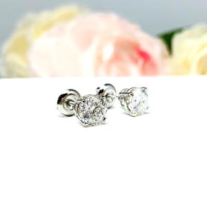 Round Portuguese Cut Moissanite Stud Earrings - 14k white gold screw back settings - Authentic stones 2 ct total