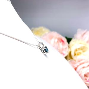 Teal Blue Moissanite Pendant - 6mm round lab grown peacock blue stone - Sterling silver necklace