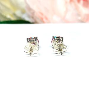 Pink Round CZ Sterling Silver Stud Earrings 6mm Swarovski Pure Brilliance Fancy Pink