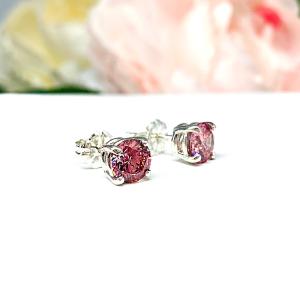 Pink Round CZ Sterling Silver Stud Earrings 6mm Swarovski Pure Brilliance Fancy Pink