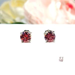 Pink Round CZ Sterling Silver Stud Earrings 6mm Swarovski Pure Brilliance Fancy Pink