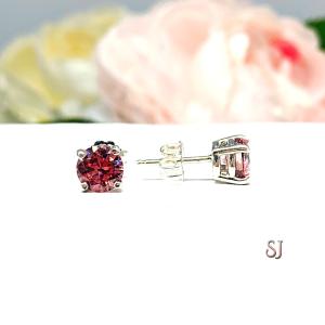 Pink Round CZ Sterling Silver Stud Earrings 6mm Swarovski Pure Brilliance Fancy Pink