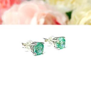 Sea Foam Green Lab Spinel Stud Earrings – 6mm Round, Sterling Silver