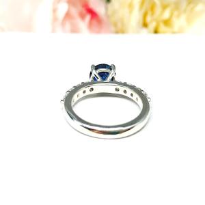 Lab Blue Sapphire Round Engagement Ring CZ Pave Accents Sterling Silver Optional Matching Band