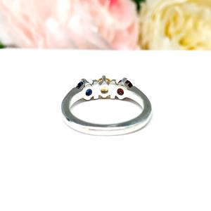 Three Stone Mother Family Birthstone Ring 4mm Round