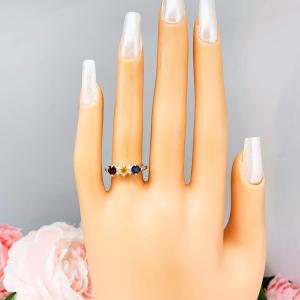 Three Stone Mother Family Birthstone Ring 4mm Round