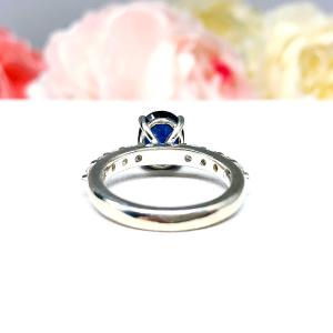 Lab Blue Sapphire Oval Engagement Ring CZ Pave Accents Sterling Silver Optional Matching Band
