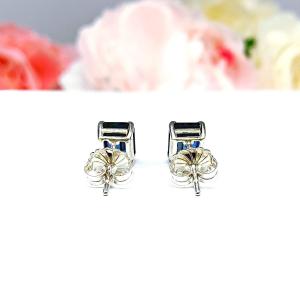 Lab Blue Sapphire Emerald Cut Stud Earrings