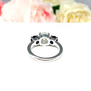 Round Near Colorless CZ Lab Alexandrite 3 Stone Engagement Ring