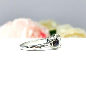 Round Near Colorless CZ Lab Alexandrite 3 Stone Engagement Ring
