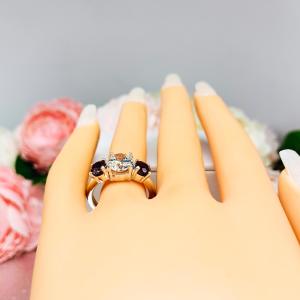 Round Near Colorless CZ Lab Alexandrite 3 Stone Engagement Ring