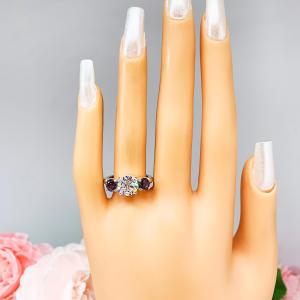 Round Near Colorless CZ Lab Alexandrite 3 Stone Engagement Ring