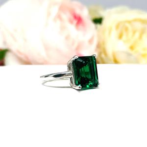 Emerald Cut Lab Created Emerald Ring - Sterling Silver