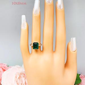 Emerald Cut Lab Created Emerald Ring - Sterling Silver