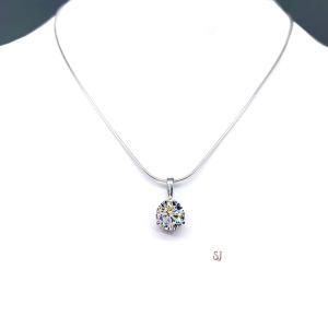 Round CZ Martini 3-Prong Pendant - Sterling silver necklace - Seven size options- Near colorless cubic zirconia