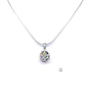Round CZ Martini 3-Prong Pendant - Sterling silver necklace - Seven size options- Near colorless cubic zirconia
