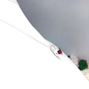 Lab Ruby 9mm Cushion Pendant - Sterling silver necklace - Water lily design - July birthstone gift